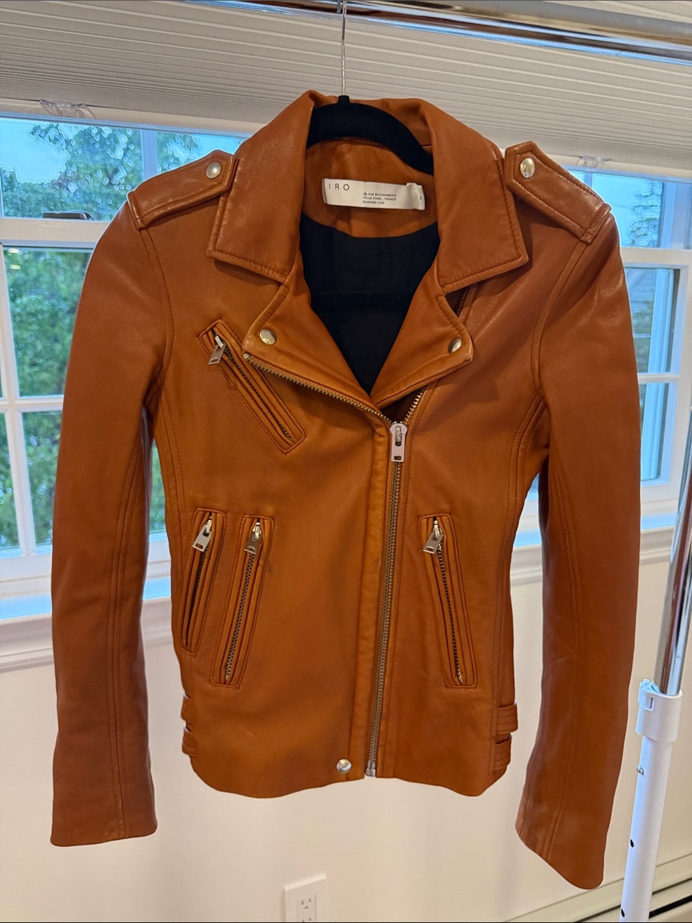 IRO Cognac Brown Leather Biker Jacket